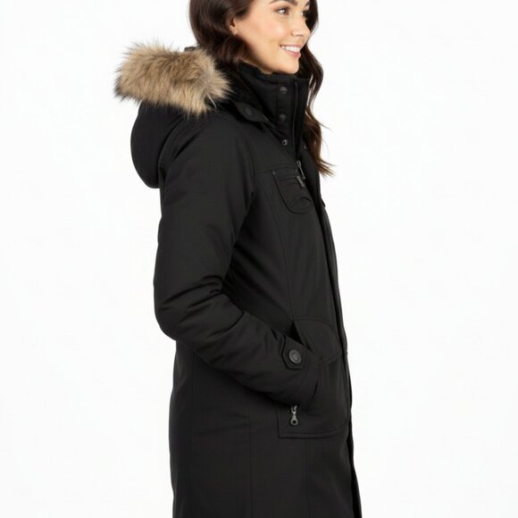 ARITZIA TNA Verbier Parka Black Long Coat Faux Fur Hood Women's (S) Winter - Picture 3 of 12